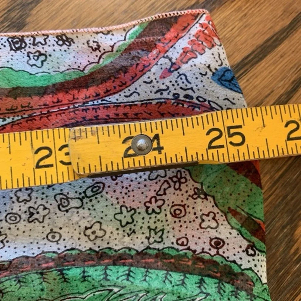 Vintage Paisley‎ Floral Silk Chiffon Sheer Scarf Green Blue Red 51x19